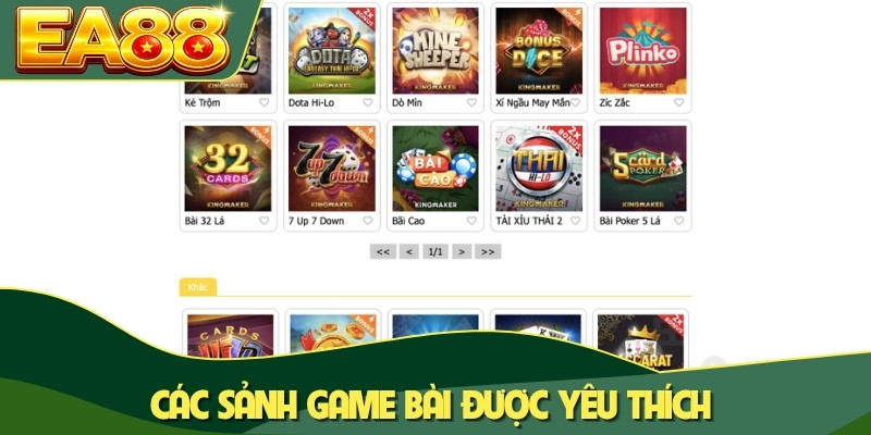Các sảnh game bài được yêu thích Các sảnh game bài được yêu thích