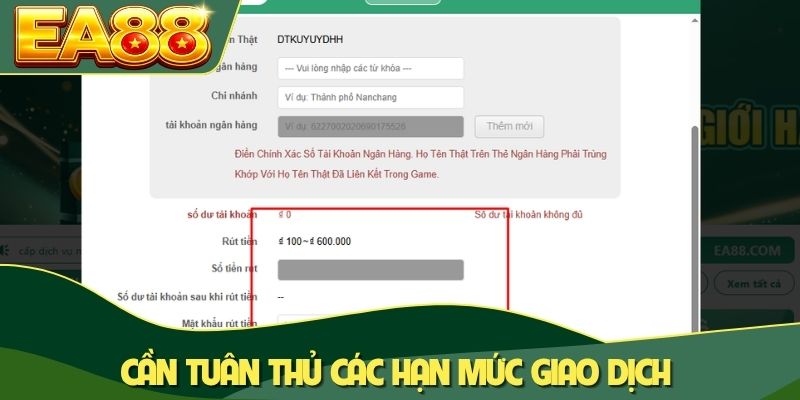 Cần tuân thủ các hạn mức giao dịch Cần tuân thủ các hạn mức giao dịch