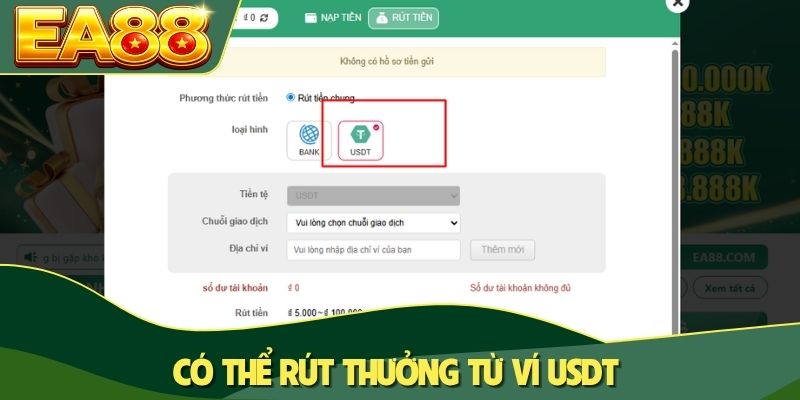Có thể rút thưởng từ ví USDT Có thể rút thưởng từ ví USDT