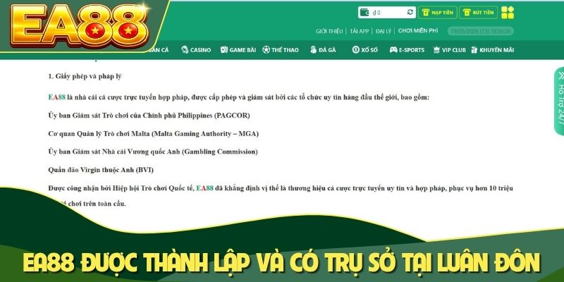 EA88 được thành lập và có trụ sở tại Luân Đôn EA88 được thành lập và có trụ sở tại Luân Đôn